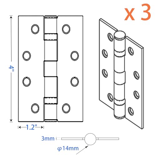 SORGMACH Door Hinges, 4 x 3 in Satin Nickel Door Hinges Thickness 3 mm Hinges for Wood, 304 Stainless Steel Commercial Interior Exterior Door Hinges(3 Pack)