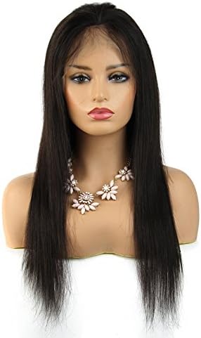 18 Inch Natural Black Full Lace Wigs Straight Human Hair Brazilian Glueless with Baby Hair for Women 150% Density