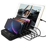 Witeem Quick Charge and Smart 6-Port USB Charging Station with USB Type C Port, Universal Charging Desktop Docks Organizer for Smartphones, Tablets, Black