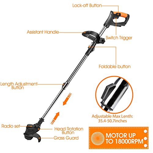 Weed Wacker, Electric Weed Wacker Cordless Trimmer, Retractable and
