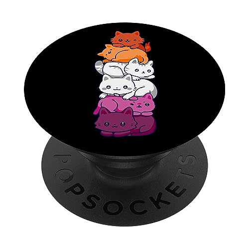 Lesbian Pride Cat LGBT Gay Flag Cute Hers and Hers Gifts PopSockets Adhesive Po…