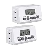 BN-LINK Mini Indoor Easy Set Stackable 24-Hour Digital Outlet Timer 2-Prong 2 On/Off Programs (2 Pack) Compact For lights lamps fans accurate 8A/1000W 1/3HP