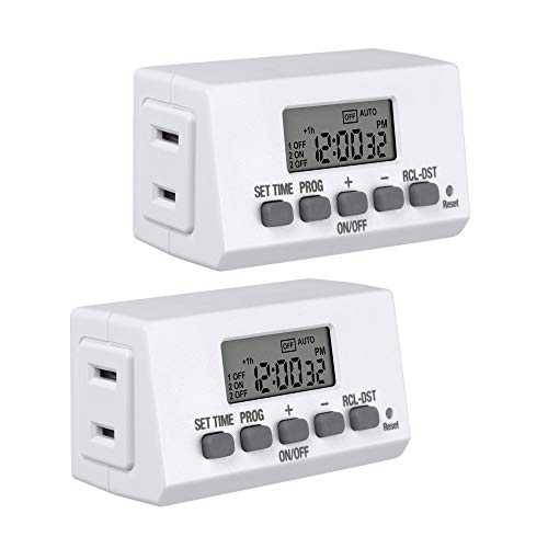 BN-LINK Mini Indoor Easy Set Stackable 24-Hour Digital Outlet Timer 2-Prong 2 On/Off Programs (2 Pack) Compact For lights lamps fans accurate 8A/1000W 1/3HP