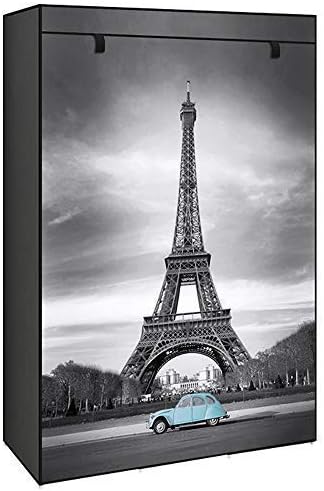 Simple Wardrobe Sliding Doors Down Assembled Nonwoven Storage Cabinet Creative Painting Clothing Closet for Home Furniture (Eiffel Tower)