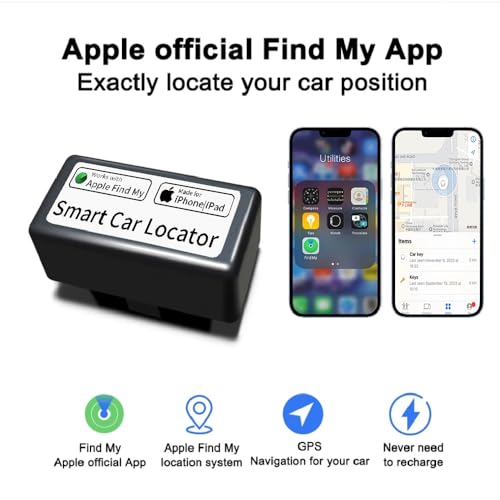 OBD Ⅱ Vehicle Tracker Work with Apple Find My Real-time Vehicle Tracking Device OBD Anti-Lost Device Finder for Cars No Subscription Needed Quick Installation Global Position iOS Only Black