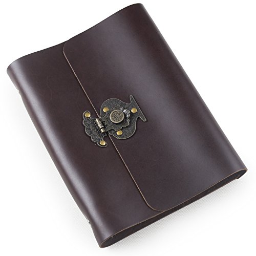 Ancicraft-Refillable-Leather-Journal-Diary-Notebook-with-Retro-Flower-Vase-Lock-6-Ring-Binder-A5-Lined-Craft-Paper-with-Gift-Box-Dark-Coffee-A5-Lined-Craft-Paper