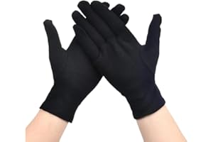 6/12Pairs Black Cotton Gloves Soft Moisturizing Overnight Eczema Cloth Gloves Stretch Washable Jewelry Inspection Working Glo