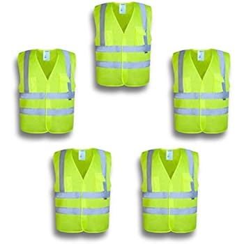 XSHIELD XS0006,High Visibility Mesh Safety Vest with Silver Stripe,ANSI/ISEA 107-2015 Type R Class2 Not FR,Pack of 5 (M, Yellow)