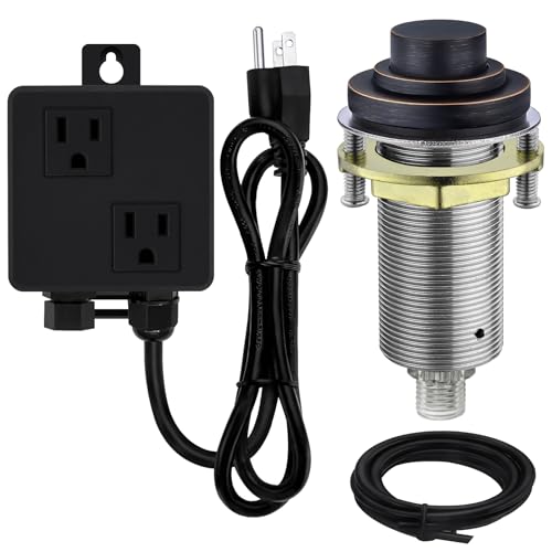SINKINGDOM SinkTop Air Switch Kit (Long Full Brass Button) for Disposal, Dual Outlet, (Oil Rubbed Bronze)