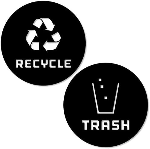 Recycle and Trash Sticker Vinyl Modern Logo Symbol to Organize Trash cans or Garbage containers and Walls - Contour Cut (Black Matte, XSmall)