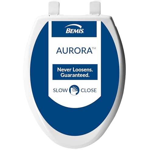 Bemis Aurora Slow Close Toilet Seat, Easy Clean Hinges and Adjustable Perfect Fit Plastic Seat, Made in USA, Elongated, White