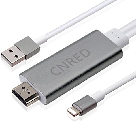 Lightning to HDMI Cable for Apple, CNRED Plug and Play 1080P HDMI Video AV Adapter Connector Conversion, 2M/6.6FT for iPhone 5/5s/6/6s/7/8 Plus (Silver)