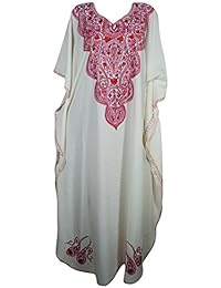 Mogul Womens Anahi Caftan Floral Embroidered Resort Wear Kaftan Cover Up Maxi Dress