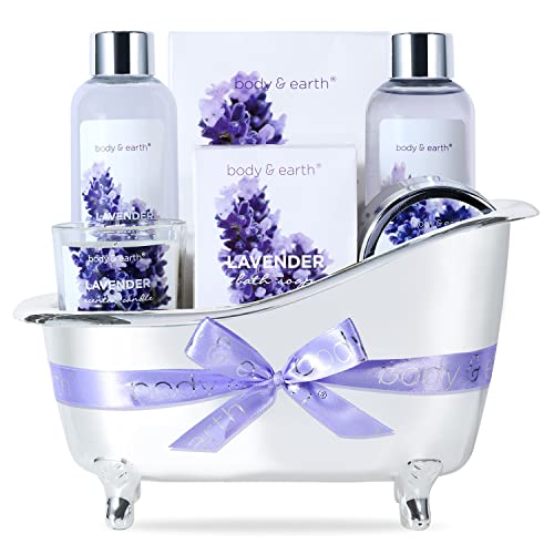 BODY & EARTH Lavendel Wellness Set für Frauen 7 tlg, Beauty Set, Badeset Frauen Geschenk, Geburtstagsgeschenk für Mama, Freundin Geschenkbox Muttertag