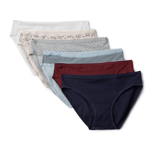 Damen Bikini-Unterhosen aus Baumwolle (in Übergröße erhältlich), 6er Pack, Mehrfarbig/Punkte/Blumen/Streifen, 40