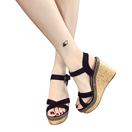 Womens Sandals,Sunyastor Peep Toe Boho Flip Flops Wedges Sandals Slingback Ankle Strap Shoes Cross Strap Waterproof Sandals Black