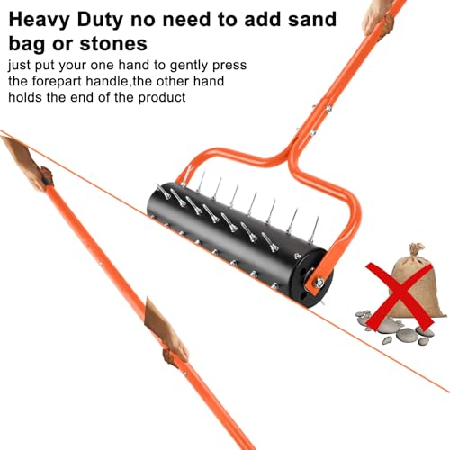 Asunrise 21" Rolling Lawn Aerator, 45 Preassembled Spikes, Only Needs 3-5 Minutes to Assemble, No Looseness, Good Package, 75" Long Handle with Quick Clip Connections, U-Shape Construction - Orange.