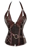 Women's Steampunk Retro Steel Boned Corset Waist Cincher Bustier Shapewear Top Large Brown
