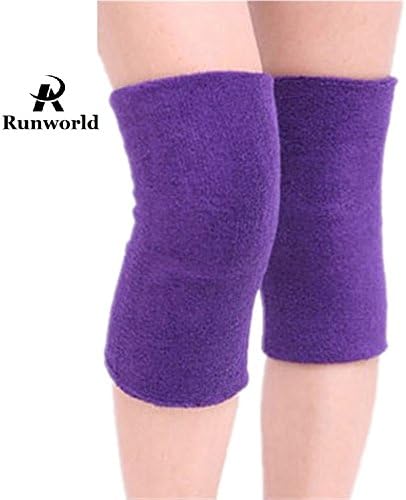 Runworld (1 Pair Cotton Non-Slip Soft Knee Pad Support Brace Protector Leg Sleeve Kneelet Thickening Extended Warm for Men & Women Outdoor Sports Running Dancing Gym Yoga Fitness