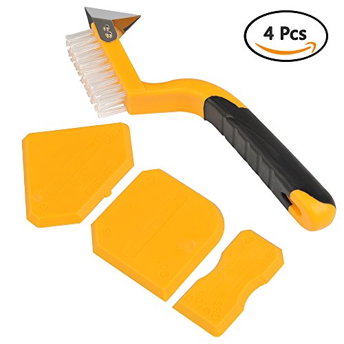 FOCCTS 4PCS Grouting Tool with Tile Joint Cleaning Brush Silicone Caulking Tool Kit for Bedroom,Bathroom,Kitchen