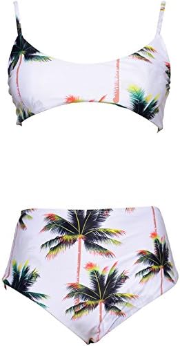 DoMii Womens Leaf Printed Two Piece Bikini Sets High Waisted Padded Bra With Brief Swimsuit Coconut S/US 0-2