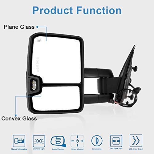 ECCPP Tow Mirrors Towing Mirrors fit for 2014-2018 Chevy GMC 1500 2015-2019 Chevy GMC 2500 HD 3500 HD with Left Right Side Power Adjusted Heated Turn Signal Light with Black Housing