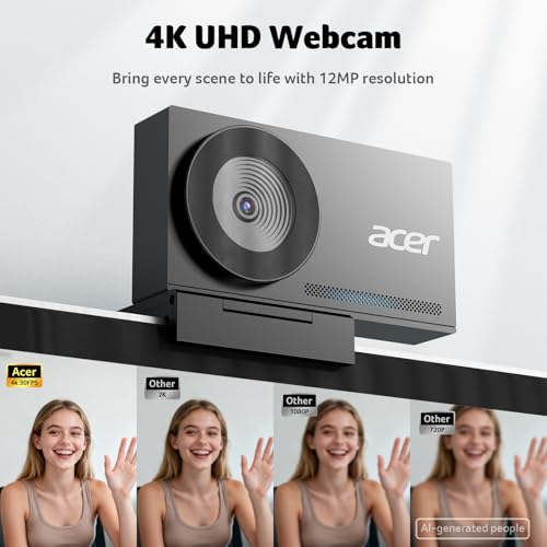 Acer 4K Webcam for PC/Mac with All-Metal Unibody Sculpted, Sony 1/2" Sensor, PDAF, 2 Noise Reduction Mics, Privacy Cover for Switch 2/Zoom/Teams/Facetime/YouTube/Google Meet