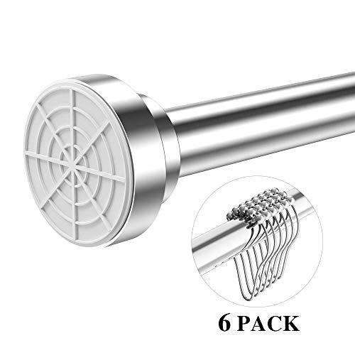 Allrier Tension Shower Curtain Rod - Never Rust Never Collapse Adjustable Spring Curtain Rod for Bathroom, Kitchen, Wardrobe, Closet, Doorway, No Drilling Stainless Steel Curtain Rod, 41-74" Chrome