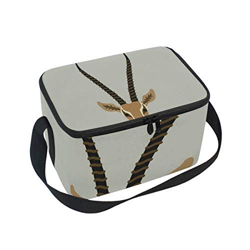 Lunch Bag Gazelle Animal, Large Insulated Bento Cooler Box with Black Shoulder Strap for Men Women Kids, BaLin 10" x 7" x 6"