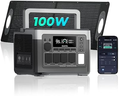 OUKITEL P1000PLUS Central Portátil de 1800W (máximo 3600W) com Painel Solar de 100W, Gerador Solar com Bateria LiFePO4 1024Wh, Carga Rápida de 1200W