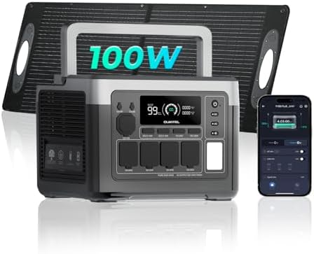 OUKITEL P1000PLUS Estación de Energía Portátil 1800W(Máxima 3600W) con Panel Solar 100W, Generador Solar con Batería LiFePO4 1024Wh, Carga Rápida de 1200 W
