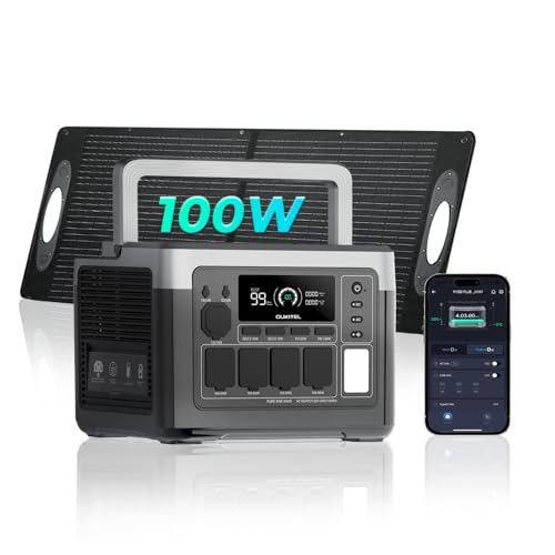 OUKITEL P1000PLUS Centrale Elettrica Portatile con Pannello 100W, Generatore Solare Batteria LFP 1024Wh, 4 Uscite CA 1800W (3600W Picco), Ricarica Rapida, Stazione di Energia Portatile per Campeggio