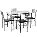 Tangkula Dining Table Set 5 Pieces Home Kitchen Dining Room Tempered Glass Top Table and Chairs Breaksfast Furniture Dinning Table with Chairs, Black