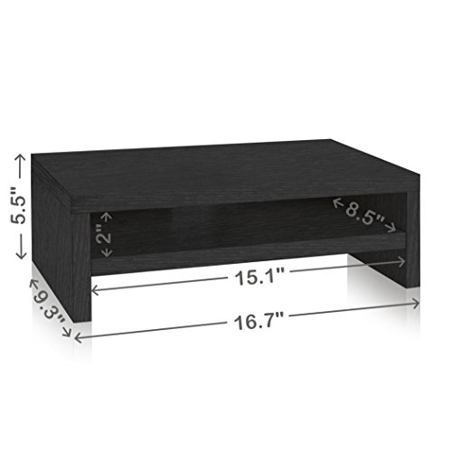Way Basics 2-Tier Computer Monitor Stand, TV PC Laptop Shelf Risers, Desktop Storage Organizer, Saves Space 9.3 L x 16.7 W x 5.5 H, Black (Made from eco-Friendly Non Toxic zBoard paperboard)