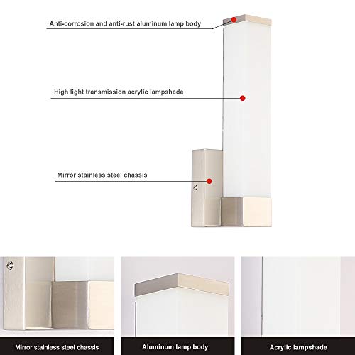 Joosenhouse 17106W LED Wall Vanity Lights Indoor Modern Bedside Sconces Lighting Fixtures Square Bathroom Vanity Lights Nickel Finish - Thumbnail 3