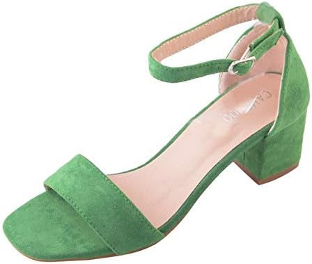 CAMSSOO Women's Open Buckles Chunk Low Heel Pump Sandals