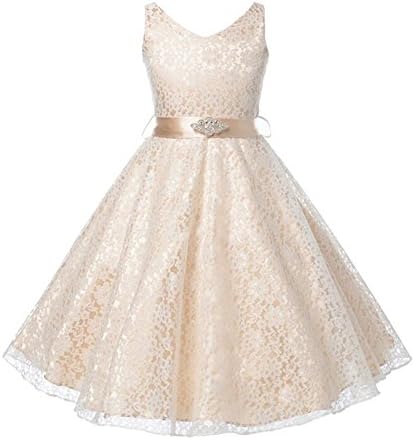 Lace Flower Girl Kids Pageant Ball Gown Princess Party Prom Birthday DressLace Flower Girl Kids Pageant Ball Gown Princess Party Prom Birthday Dress (160(11-12Years), Gold)