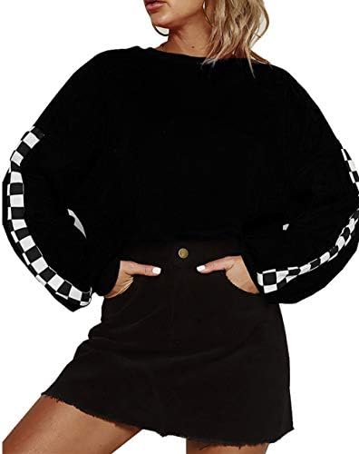Joeoy Women's Casual Striped Long Sleeve Crop Top Sweatshirt Pullover