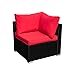 Outdoor Patio Furniture 7-pieces PE Rattan Wicker Sectional Red Cushioned Sofa Sets with 2 Pillows
