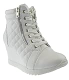 Forever Adriana 12 Womens Lace Up Quilted High Top Wedge Sneaker White