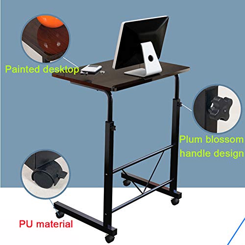 nwixbqoqn Table de Lit Roulette 60x40cm, Table d'ordinateur Réglable en Hauteur 61-95cm, Table Roulante avec Bandes Antidérapantes, Fente pour Tablette pour Salon, Chambre à Coucher, Noir