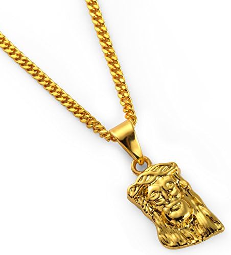 MADY Hip Hop Rapper Necklace 14K Gold Plated Small Jesus 316L Stainless Steel Pendant (Gold)