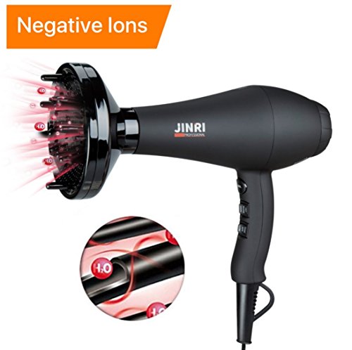 Jinri Hair Dryer Professional Salon 1875W AC Motor Negative Ionic Far Infrared Blow Dryer with Diffuser Straightenning and 2 Speed 3 Heat Setting