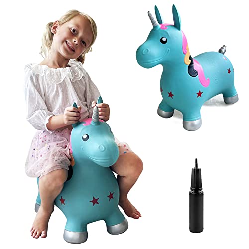HotMax Bouncy Horse, Blue Unicorn Bouncer, Inflatable Plush Bouncy