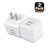 Wall Charger, 2.1A Universal Portable Dual USB Wall Charger with Foldable Plug for Apple iPhone,iPad, Samsung Galaxy, HTC Nexus Moto Blackberry, Bluetooth Speaker Headset & Power Bank, White (2-PACK)