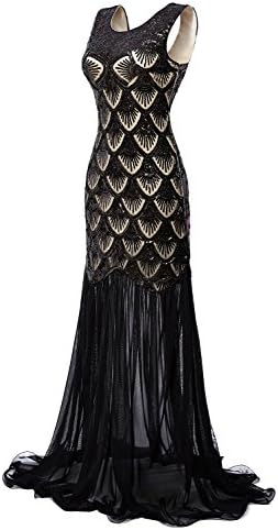 eforpretty 1920s Dresses Sequin Mermaid Long Gown V-Back Beads Evening Prom for Womens