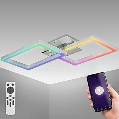 Lámpara de techo LED WiFi inteligente I App y mando a distancia I regulable I CCT I RGB I control por voz I compatible con iOS y Android