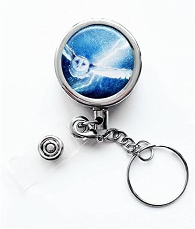 Luiy - Flying Owl - Retractable ID Card Badge &amp; Key Reel, Custom Name Tag Badge Holder, Belt Clip, Metal