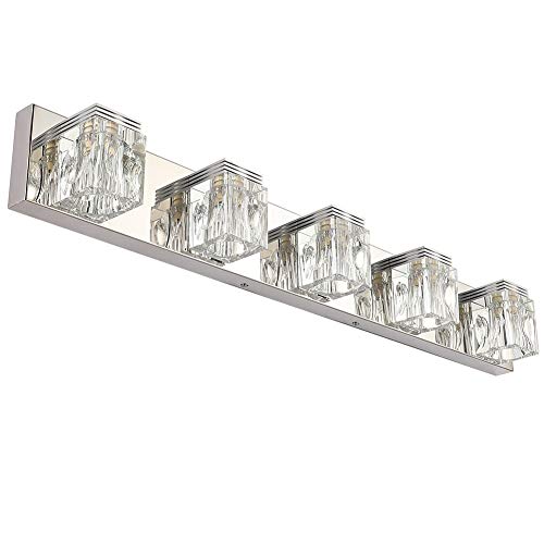 RALBAY LED Modern Bathroom Vanity Lights 5 Lights Crystal Glass
