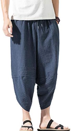 Men's Summer Boho Hippie Wide Leg Cotton Baggy Harem Pants Trousers with Pockets